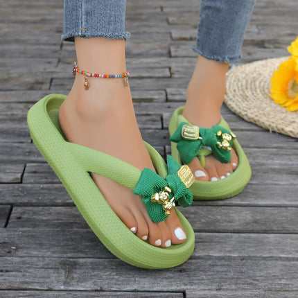 Infradito da donna multicolori estivi Sandali con fiocco in orsacchiotto metallico alla moda Sandali da spiaggia per le vacanze a casa Calzature versatili