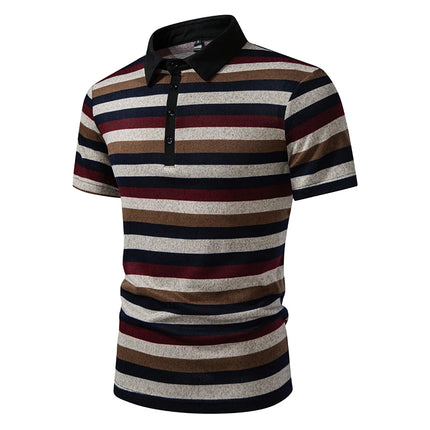 Men's Summer Short Sleeve Polo Shirts, Striped Lapel Collar T-shirts, T19