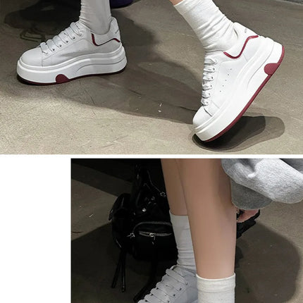 ZXRYXGS 2025 Spring Genuine Leather  Breathable Comfortable Shoes Woman New Thick Sole Wedges Increase Casual Sneakers White