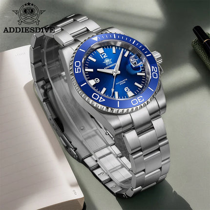 ADDIESDIVE Men Fashion Diving Mechanical Watch, Sapphire Crystal 20Bar Ceramic Bezel Super Luminous Stainless Steel Personalized