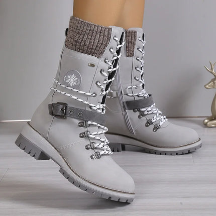 Plus Size Shoes for Women 36-43 Autumn Winter Fashion Warm Lace Up Platform Wedges Non-slip Mid-calf Boots Women Boot