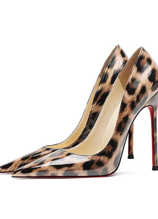 2025 New High Heels Women's Thin Heel French Sexy Leopard Pattern Internet Red Single Shoe 12CM Large Widening Thin Heel PlatiNum