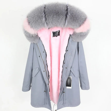Maomaokong Natural Fur Lining Real Fur Coat Winter Jacket Women Raccoon Fur Collar Warm Thick Parkas Female Clothing