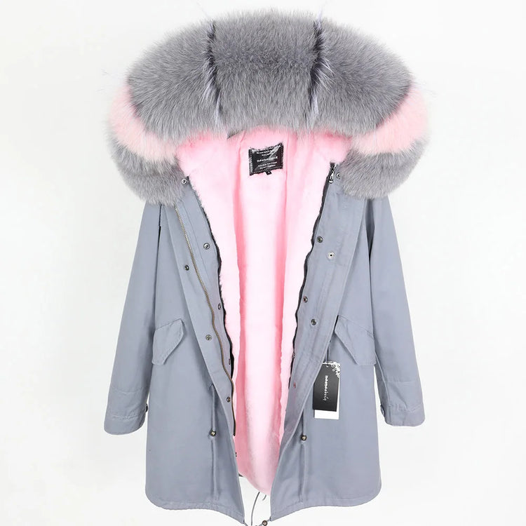 Maomaokong Natural Fur Lining Real Fur Coat Winter Jacket Women Raccoon Fur Collar Warm Thick Parkas Female Clothing