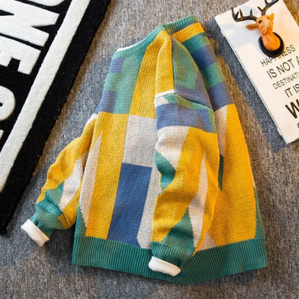 Graphic Crewneck Knitted Sweaters for Men Round Collar Man Clothes Brown Pullovers Cheap Order Spring Autumn T Shirt Baggy Tops