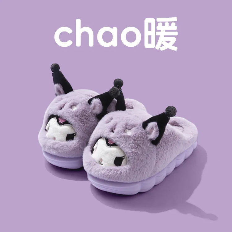Anime Winter Plush Slippers Kuromi Hello Kitty Cinnamoroll Sanrioed Kawaii Cartoon Cute Indoor Thicken Warm Home Slippers