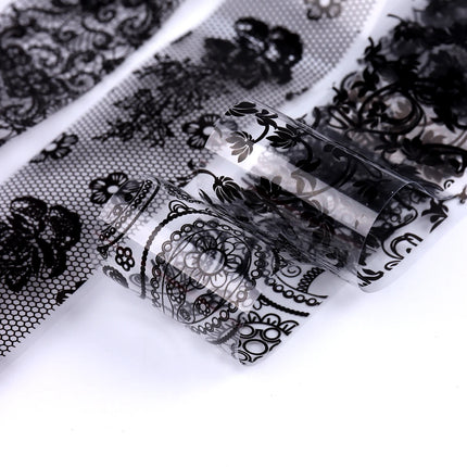 10 Sheets Lace Nail Foil White & Black Nail Stickers Design Transfer Foils Starry Sky Paper Nail Art Foil Decals for Nails Salon