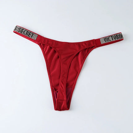 2026 New Satin Letter Rhinestone G-String Women Underwear Sexy Lace Lingerie Low Waist Seamless Panties Panties