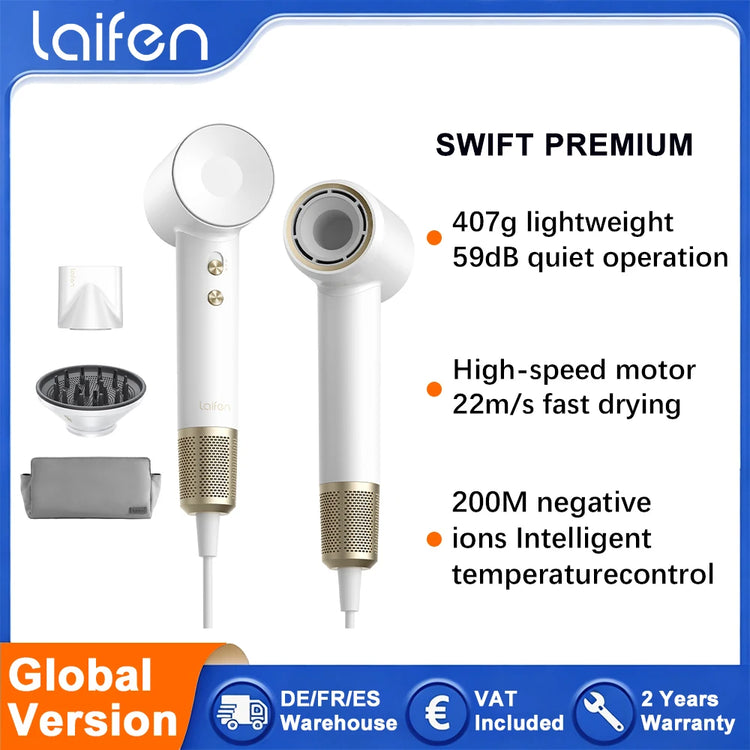 Laifen Swift premium hair dryer: 110,000 rpm, 200mN negative ions, smart constant temperature, low noise, fast drying, powerful hair dryer.