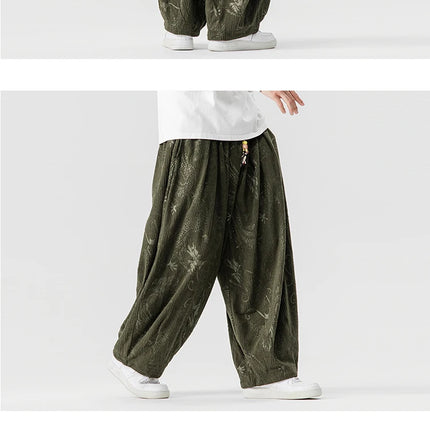 Pantaloni a gamba larga in velluto a coste da uomo in stile giapponese pantaloni larghi casual da uomo spessi e caldi pantaloni a lanterna Hip Hop streetwear taglie forti 5XL