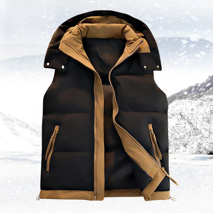 New Hooded Casual Men Waistcoat Comfortable Warm Zipper Male Sleeveless Jackets Solid Color Windproof Clothing for Men Spring