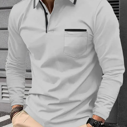 New men's long-sleeve polo shirt, casual sporty style, with lapel collar and decorative buttons, cross-border model.