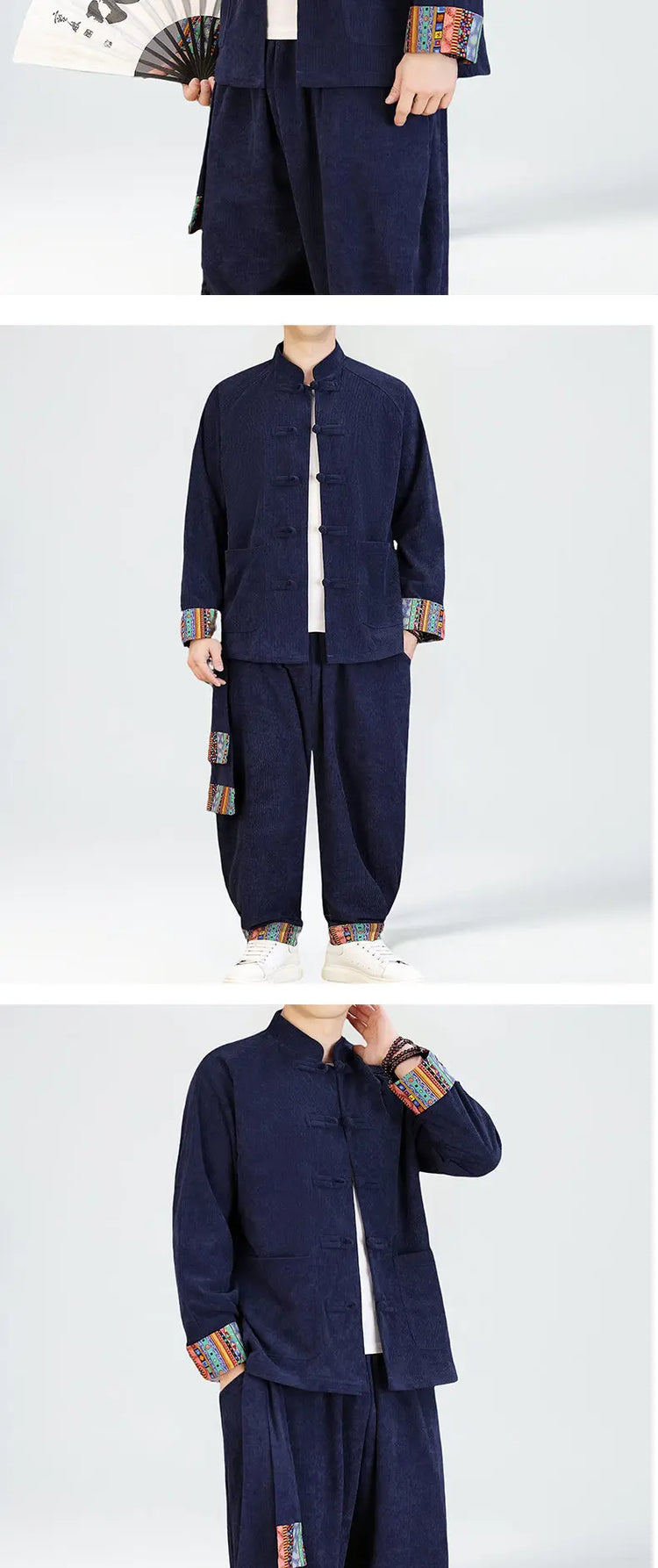 2026 Uomini di Stile Cinese Retro Tang Vestito Da Uomo di Velluto A Coste Patchwork Set Stampato Int