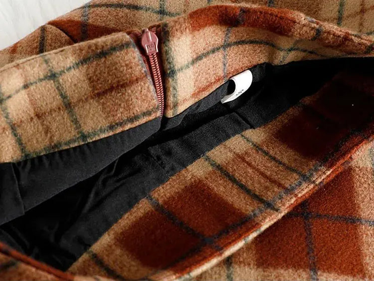 Plaid Woolen Short Skirts Women Autumn Winter New Zipper High Waist Temperament Mini Skirt Woman Retro Thicken Checked Skirts PlatiNum