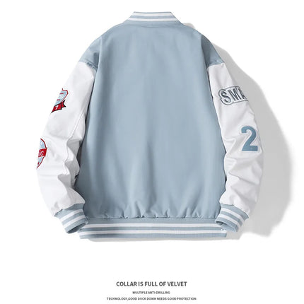 Men Varsity Baseball Bomber Jacket Hip Hop Harajuku Bone Letter Patchwork Leather Jackets Streetwear Women Unisex College Coats