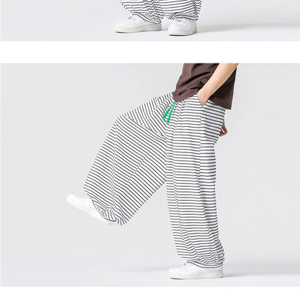 Pantaloni con elastico in vita da uomo Pantaloni a gamba larga con strisce marroni da uomo Pantaloni jogger oversize comodi e traspiranti Streetwear Plus Size5XL