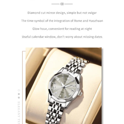 OLEVS 9931 Elegante Orologio da Donna di Lusso, Marca Originale, Movimento al Quarzo, Impermeabile, in Acciaio Inossidabile, Luminoso con Data platinumshop