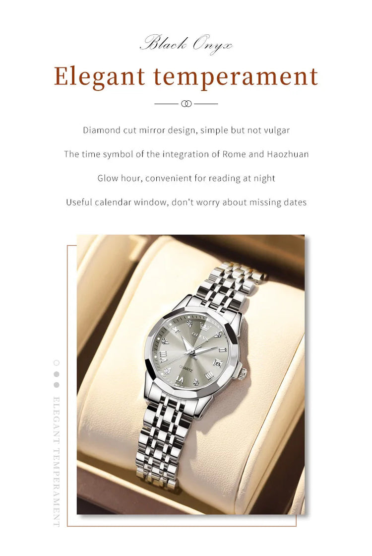 OLEVS 9931 Elegante Orologio da Donna di Lusso, Marca Originale, Movimento al Quarzo, Impermeabile, in Acciaio Inossidabile, Luminoso con Data platinumshop