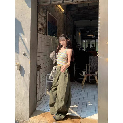 YIBASHU Y2K Vintage Wash Donna Cargo Jeans Harajuku Scimitar Gamba larga Pantaloni in denim retrò americani Pantaloni larghi Gyaru Streetwear