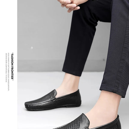 Mocassini da uomo in vera pelle traspirante con suola in gomma, scarpe casual slip-on, mocassini da uomo traforati