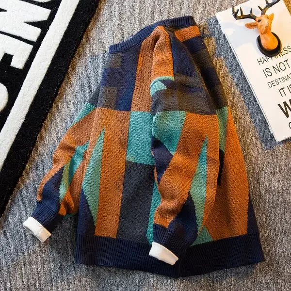 Graphic Crewneck Knitted Sweaters for Men Round Collar Man Clothes Brown Pullovers Cheap Order Spring Autumn T Shirt Baggy Tops