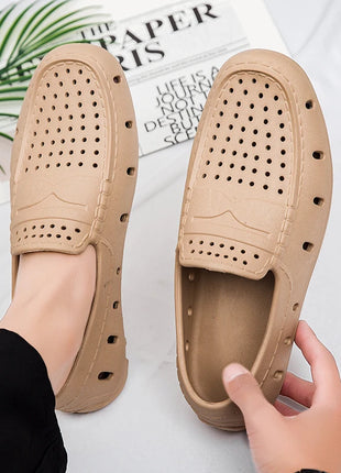 Mocassini Comodi da Uomo in Pelle, Scarpe Antiscivolo da Guida, Sandali Estivi, Zoccoli Casual con Punta Tonda, Scarpe da Lavoro Slip-on