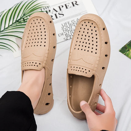 Mocassini Comodi da Uomo in Pelle, Scarpe Antiscivolo da Guida, Sandali Estivi, Zoccoli Casual con Punta Tonda, Scarpe da Lavoro Slip-on