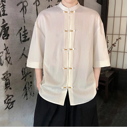 Camicia sottile estiva da uomo in stile giapponese tradizionale retrò in lino a maniche corte traspirante comoda camicia casual da uomo alla moda