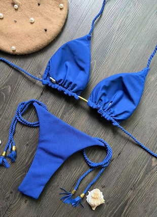Costume da bagno bikini sexy con laccetti intrecciati, due pezzi, triangolare, stile brasiliano. platinumshop