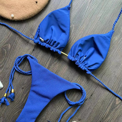 Costume da bagno bikini sexy con laccetti intrecciati, due pezzi, triangolare, stile brasiliano. platinumshop