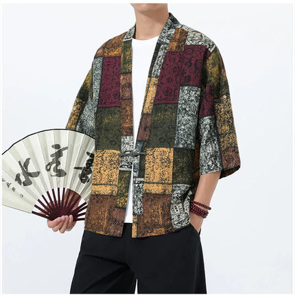 Camicie Uomo Yukata Cosplay Kimono Giapponese Retrò, Camicie Etniche Stampate da Uomo, Camicie in Lino Moda Donna, Blusa Oversize Haori