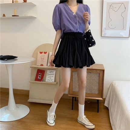 Abito da ballo estivo Minigonne bianche Donna 2024 Casual Vita alta Ruffles Faldas Fiocco coreano Harajuku Y2k Micro Gonna da tennis Nero