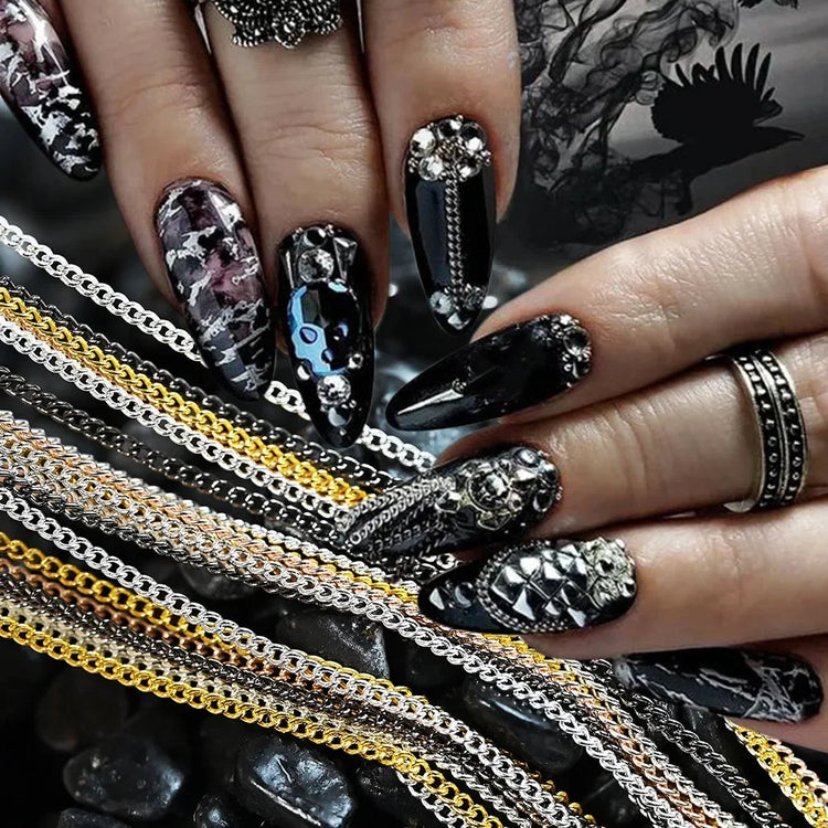 100CM Metal Chain Nail Art Rhinestone Gold/Silver Alloy Studs Nail Art Decorations Chains DIY Design Manicure Jewelry Accessory 2028