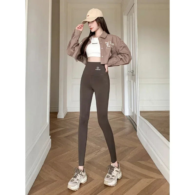 M-XL Shark pants women wear spring  autumn winter thin high-waisted belly lift hip yoga tights small feet black leggings PlatiNum