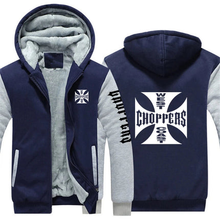 West Coast Choppers 2024 New Men's Hoodies Jacket Winter Thick Warm Fleece Zipper Hoodies Coat Casual Tracksuit Sportwear PlatiNum