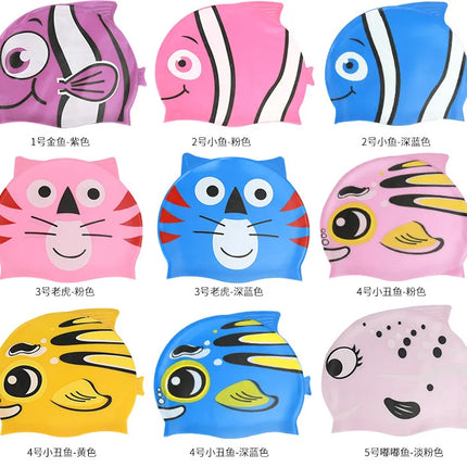 Cuffia da nuoto per bambini Cuffia da nuoto impermeabile per cartoni animati per ragazzi e ragazze Cuffia da nuoto universale in silicone morbido a forma di pesce