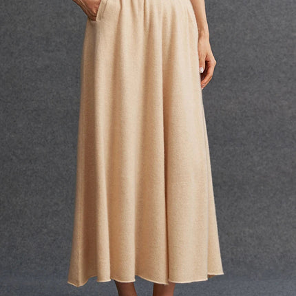 New Women's 100% Pure Cashmere Knitted Full Skirt Autumn Winter High Waisted Mid-calf Ankle-Length Soild Dress Versatile Elegant PlatiNum