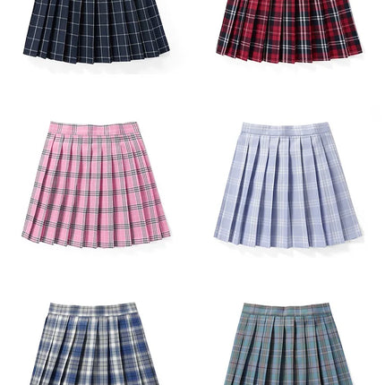 Damen Plissierter Schottenrock mit Fliege XS-5XL Harajuku Preppy Japanische Schuluniformen Mini Rock Sommer Jupe Kawaii für Mädchen