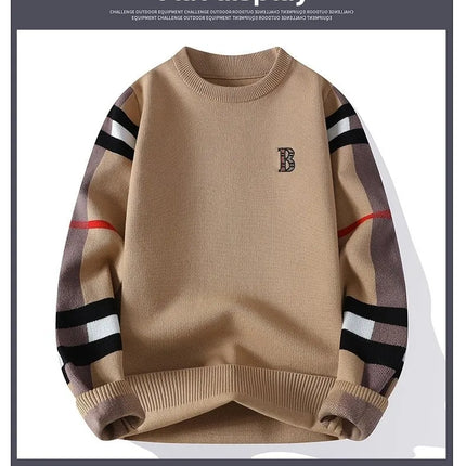 round Neck Knitted Sweater Autumn Winter Men's Fashion Thickened Long Sleeve Leisure Comfortable Fit Youthful Style Polyester...
