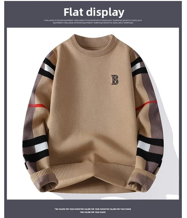 round Neck Knitted Sweater Autumn Winter Men's Fashion Thickened Long Sleeve Leisure Comfortable Fit Youthful Style Polyester...