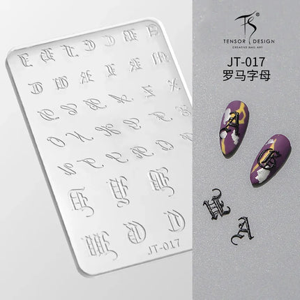 Gothic Letter Nail Art Transfer Printing Steel Plate Nail Art Silicone Stamp Star Heart Dot Bowknot Lace Manicure Tool Templates