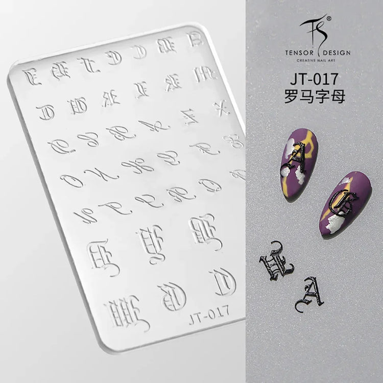 Gothic Letter Nail Art Transfer Printing Steel Plate Nail Art Silicone Stamp Star Heart Dot Bowknot Lace Manicure Tool Templates