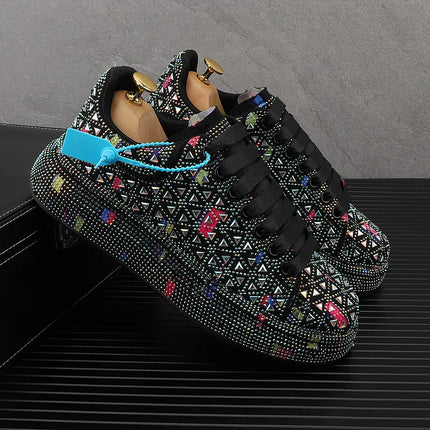 Hot Sale Rhinestone Canvas Shoes Mens Casual Skate Shoes Fashion Street Hip Hop Canvas Sneakers Men Platform Vulcanized Shoes