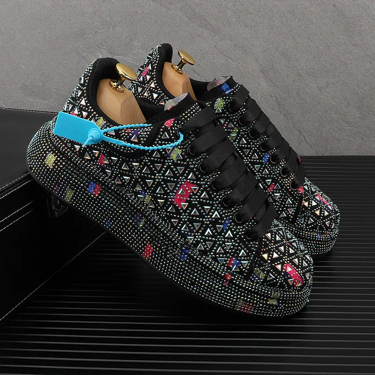 Hot Sale Rhinestone Canvas Shoes Mens Casual Skate Shoes Fashion Street Hip Hop Canvas Sneakers Men Platform Vulcanized Shoes