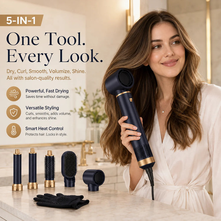 638UKLISS Blue Negative Ion 1000W Hair Dryer Comb Hot Air Brush for Styling And Drying Hair