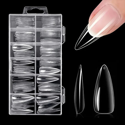 120-Piece Transparent Nail Sticker Set, Including 12 Different Sizes Such as Square, Oval, Pointed, Almond, and Coffin, Full-Cover Acrylic False Nails