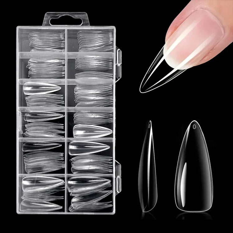 120-Piece Transparent Nail Sticker Set, Including 12 Different Sizes Such as Square, Oval, Pointed, Almond, and Coffin, Full-Cover Acrylic False Nails