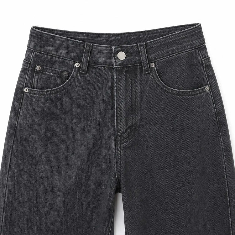 Women's Wide Leg Jeans in Grey-Black, High Waist, Stretch Denim, Loose Fit, Belt Detail with Scarf, Modern Casual Style, Fashionable Pants for All Seasons, Sizes Xs-Xl，Fx1338-5