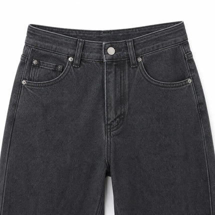 Women's Wide Leg Jeans in Grey-Black, High Waist, Stretch Denim, Loose Fit, Belt Detail with Scarf, Modern Casual Style, Fashionable Pants for All Seasons, Sizes Xs-Xl，Fx1338-5