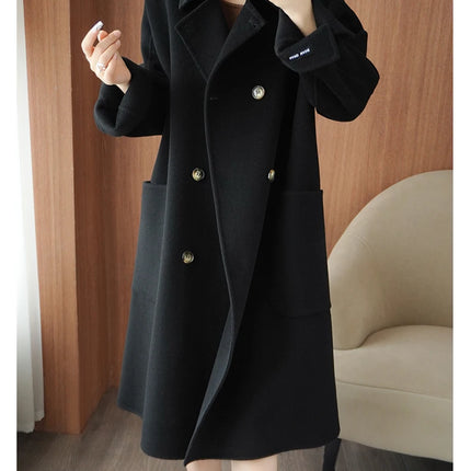 Ladies' 100% Cashmere Thick Double-Sided Extended Coat, Classic, Versatile and Fashionable for Business and Leisure